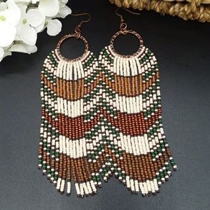 Boho Style Beaded Fringe Hoop Earrings